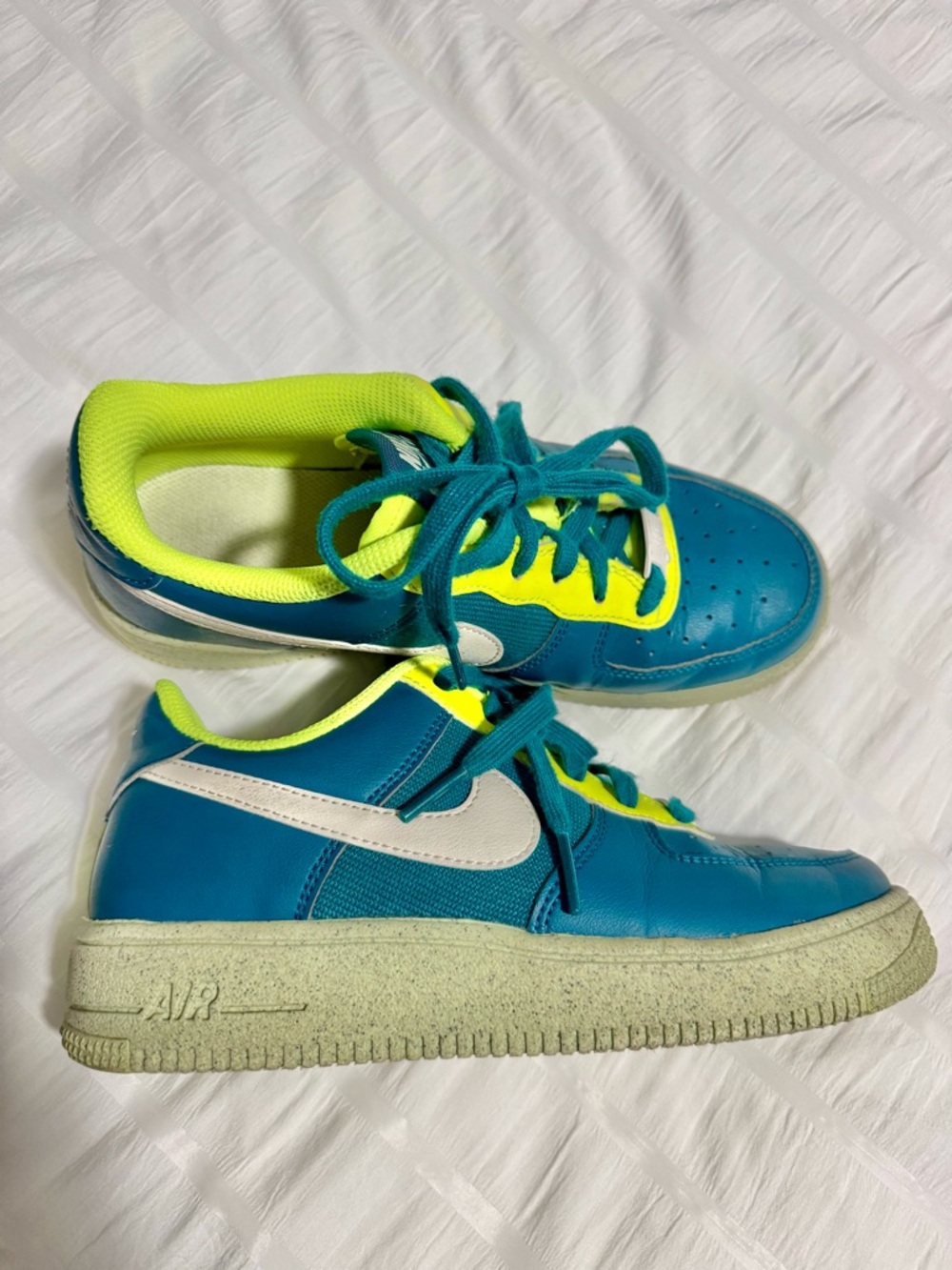 Nike Air Force 1 Kids' Teal with Neon Yellow Accents Size 4.5